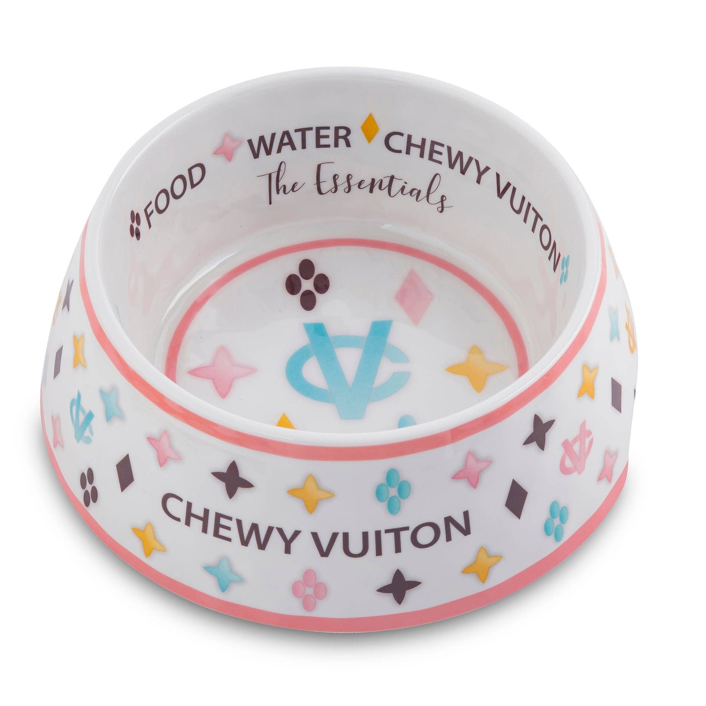 White Chewy Vuiton Dog Bowl - Small
