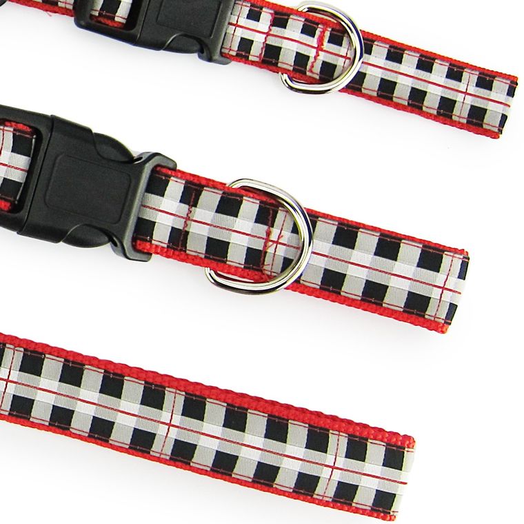 Dog Collar, Small - Black & White Plaid