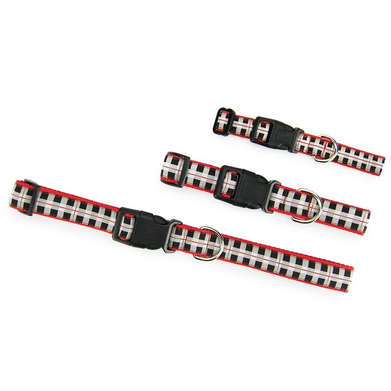 Dog Collar, Small - Black & White Plaid