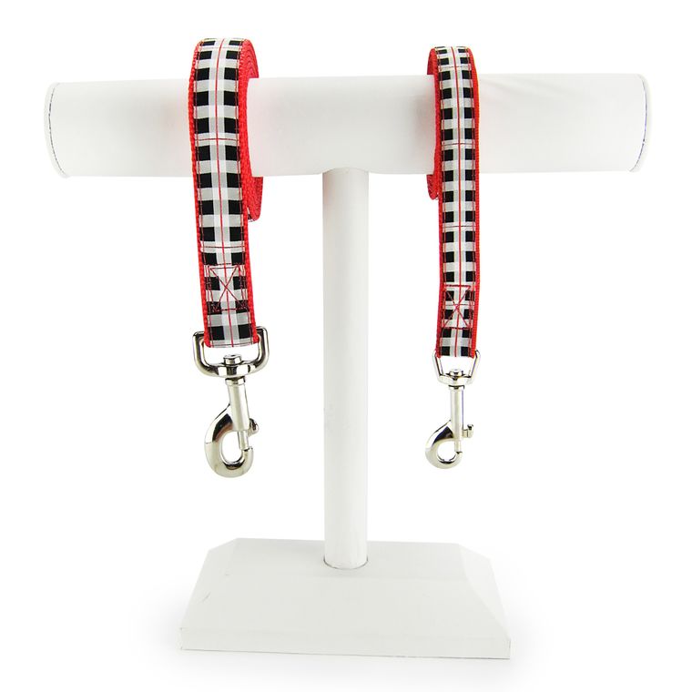 Dog Leash, Small - Black & White Plaid