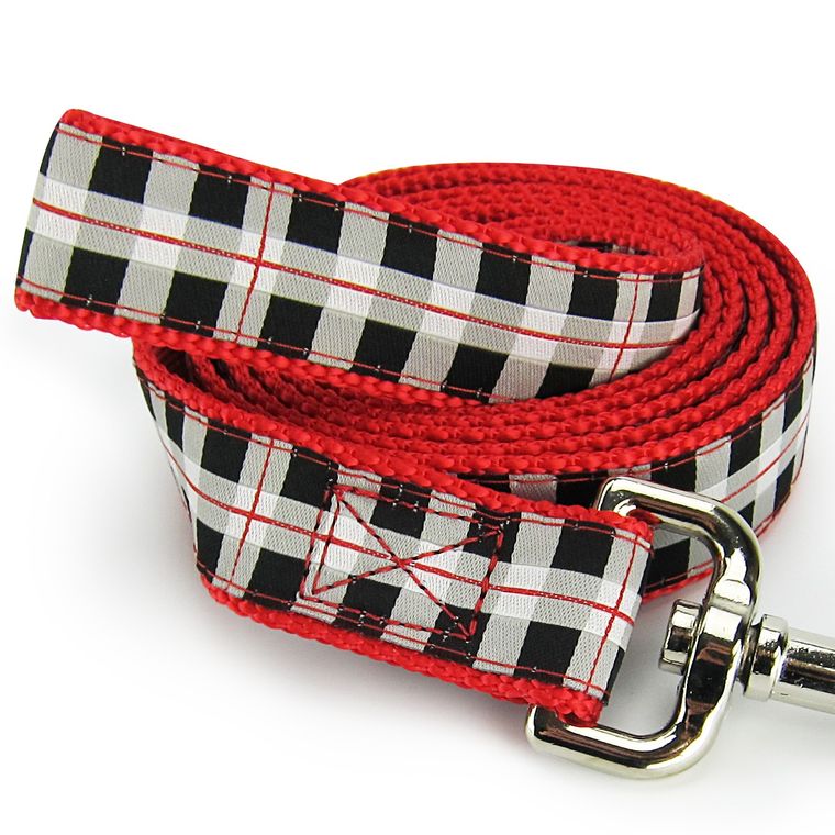 Dog Leash, Small - Black & White Plaid