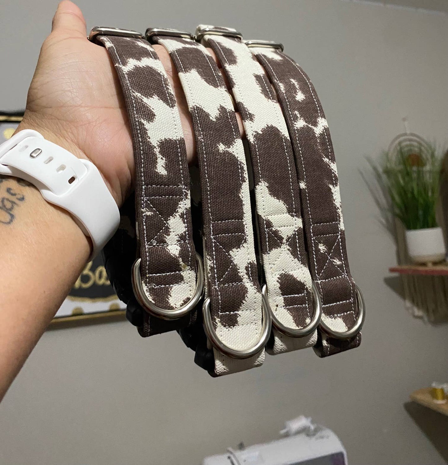 Cow Print Dog Collar, Brown Cow Print Western Dog Collar