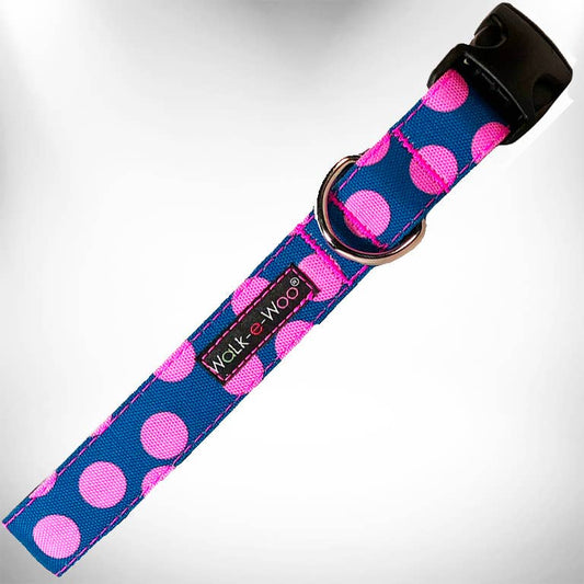 Pink Dot on Blue (collar & accessories)