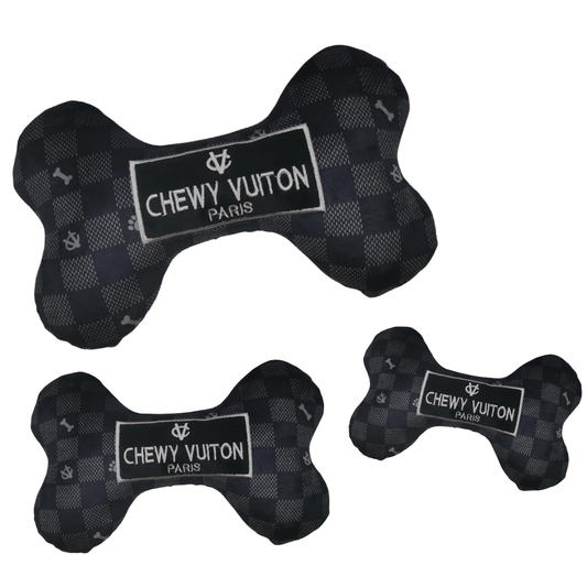 PREORDER Black Checker Chewy Vuiton Bone Squeaker Dog Toy