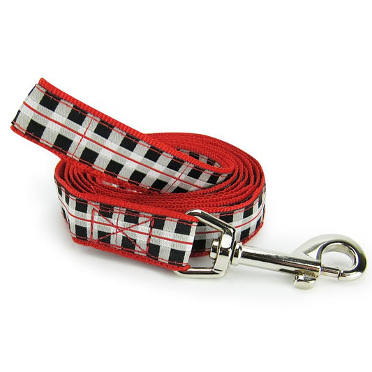 Dog Leash, Small - Black & White Plaid