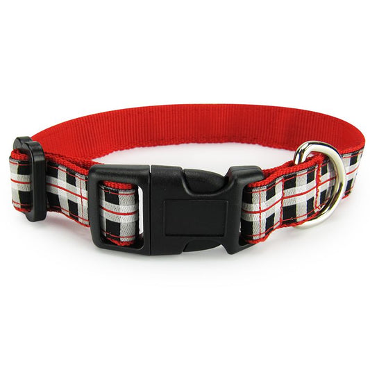 Dog Collar, Small - Black & White Plaid