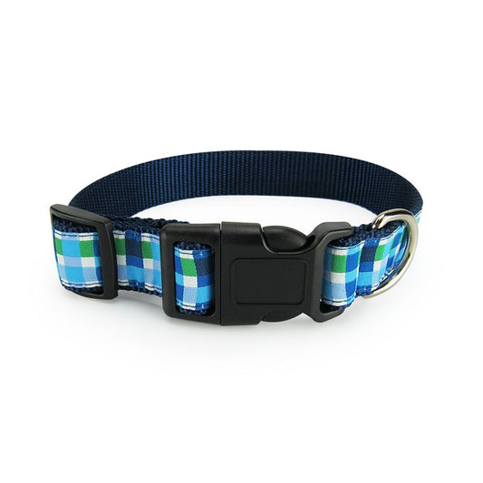 Dog Collar, Medium - Blue Plaid